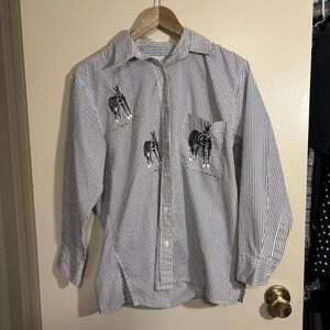 Mili Designs Whimsical Zebra Print Black White Striped Button Shirt Size S